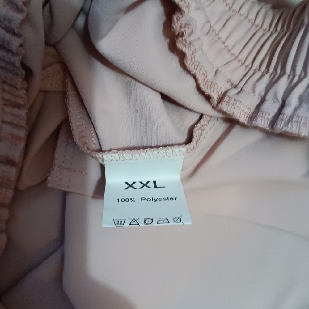 Light Pink Tan Wide Leg Elastic Waist Pants - Picture 3 of 4